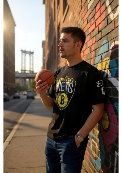 Erkek Oversize Nets Baskılı Pamuklu T-Shirt fiyatları