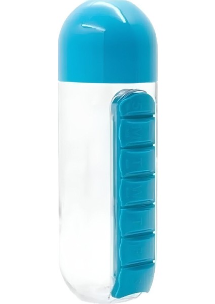 600 ml Mavi Şişe ve 7 Günlük Organizer, Plastik, Sağlam ve Şık Tasarım