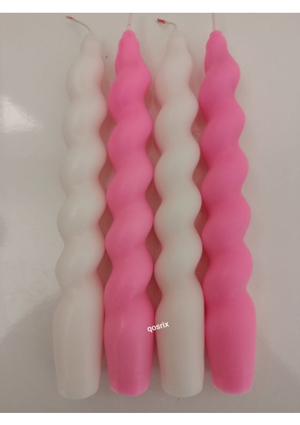 4'lü Beyaz Pudra Pembe Italyan Burgulu Şamdan Soya Mumu Doğal Kokulu Uzun Çubuk Konik Burgu Spiral Mum