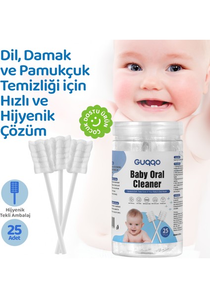 Bebek Agız Temizleme Çubuğu, 25 Adet, Yenidoğan Dil Pamukçuk Temizleyici, Bebek Diş Fırçası