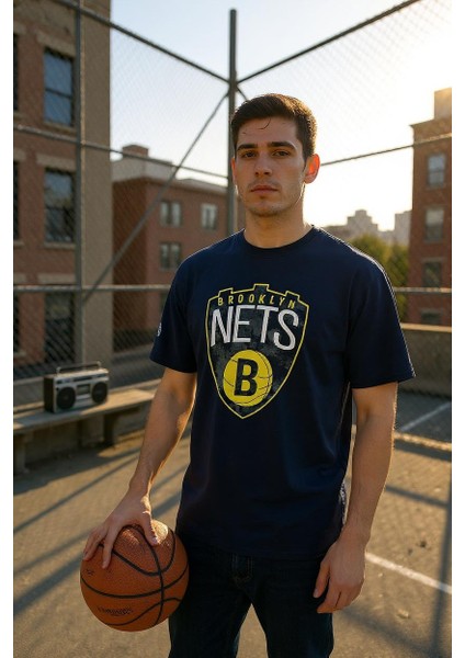 Erkek Oversize Nets Baskılı Pamuklu T-Shirt