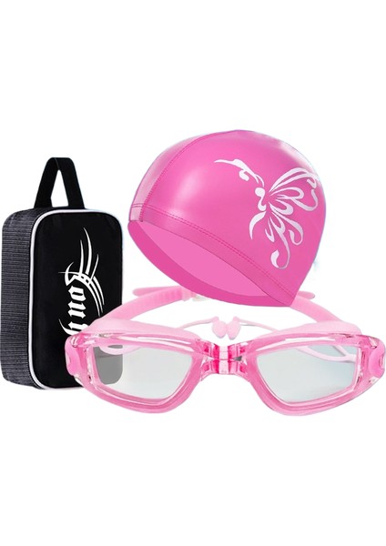 Erkekler ve Kadınlar Için Hd Su Geçirmez Buğu Önleyici Yüzme Gözlükleri Yetişkin Gözlükleri Moda Yüzme Şapkası Seti (Yurt Dışından)