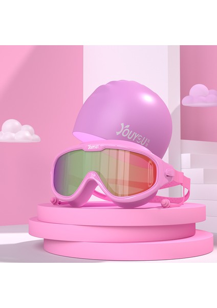 Çocuk Yüzme Gözlüğü Su Geçirmez Anti-Sis Yüksek Çözünürlüklü Büyük Çerçeve Yüzme Gözlükleri Erkek Kız Moda Yüzme Kap Seti Ekipmanları (Yurt Dışından)