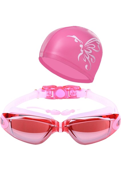 Erkekler ve Kadınlar Için Hd Su Geçirmez Buğu Önleyici Yüzme Gözlükleri Yetişkin Gözlükleri Moda Yüzme Şapkası Seti (Yurt Dışından)