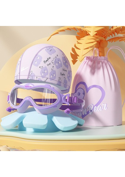 Çocuk Yüzme Gözlükleri Su Geçirmez Buğu Önleyici Hd Büyük Çerçeve Yüzme Gözlükleri Erkek ve Kız Çocukları Için Profesyonel Dalış Yüzme Şapkası (Yurt Dışından)