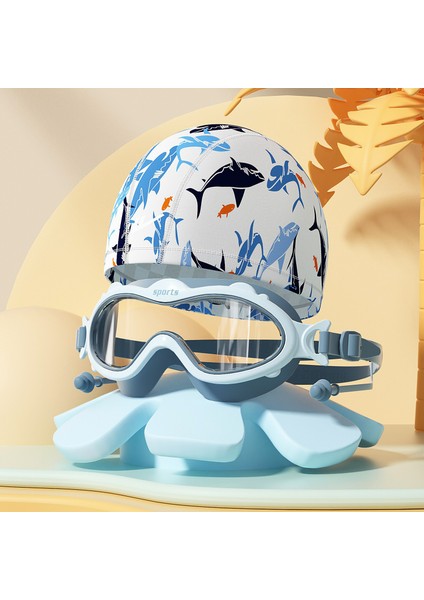 Çocuk Yüzme Gözlükleri Su Geçirmez Buğu Önleyici Hd Büyük Çerçeve Yüzme Gözlükleri Erkek ve Kız Çocukları Için Profesyonel Dalış Yüzme Şapkası (Yurt Dışından)