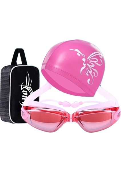 Erkekler ve Kadınlar Için Hd Su Geçirmez Buğu Önleyici Yüzme Gözlükleri Yetişkin Gözlükleri Moda Yüzme Şapkası Seti (Yurt Dışından)