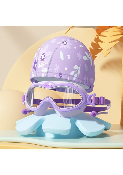 Çocuk Yüzme Gözlükleri Su Geçirmez Buğu Önleyici Hd Büyük Çerçeve Yüzme Gözlükleri Erkek ve Kız Çocukları Için Profesyonel Dalış Yüzme Şapkası (Yurt Dışından)