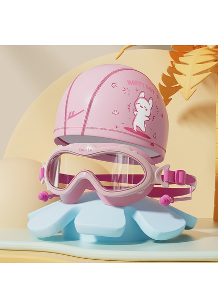 Çocuk Yüzme Gözlükleri Su Geçirmez Buğu Önleyici Hd Büyük Çerçeve Yüzme Gözlükleri Erkek ve Kız Çocukları Için Profesyonel Dalış Yüzme Şapkası (Yurt Dışından)