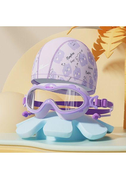 Çocuk Yüzme Gözlükleri Su Geçirmez Buğu Önleyici Hd Büyük Çerçeve Yüzme Gözlükleri Erkek ve Kız Çocukları Için Profesyonel Dalış Yüzme Şapkası (Yurt Dışından)