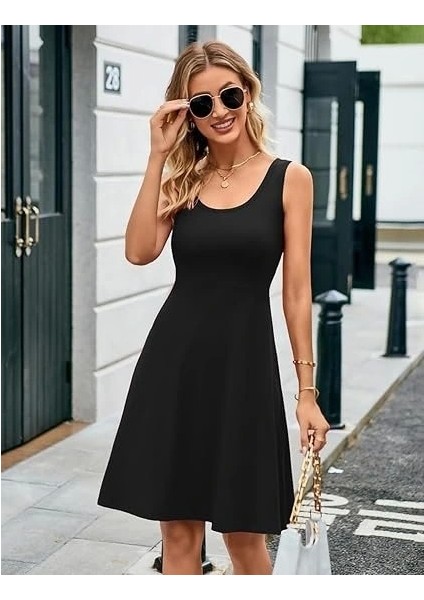 Kadın Askılı Yuvarlak Yaka Kısa Viskon Elbise