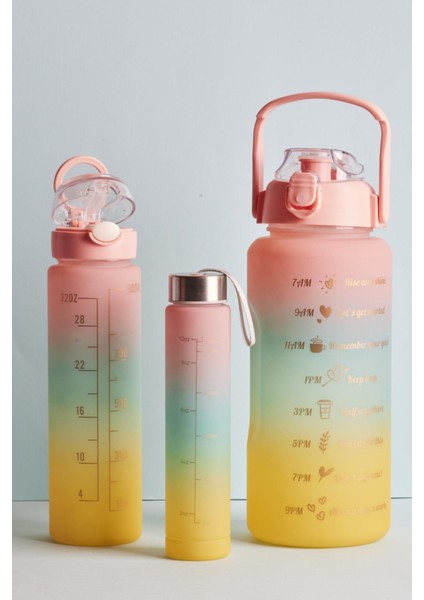 Motivasyonel 3'lü Su Matarası Seti, 2L, 900ml, 600ml, Çok Renkli, Tritan Spor Matara fiyatları
