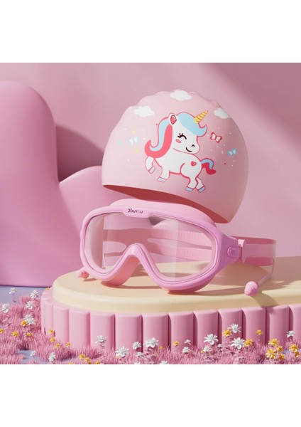 Çocuk Su Geçirmez Buğu Önleyici Yüzme Gözlüğü Yüzme Şapkası Seti Yüzme Özel Ekipmanı (Yurt Dışından)