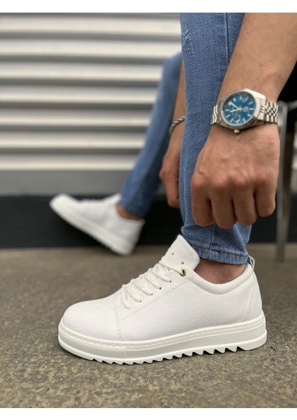 Beyaz Cool Bağcıklı Cilt Erkek Günlük Spor Klasik Ayakkabı
