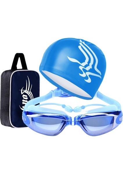 Erkekler ve Kadınlar Için Hd Su Geçirmez Buğu Önleyici Yüzme Gözlükleri Yetişkin Gözlükleri Moda Yüzme Şapkası Seti (Yurt Dışından)