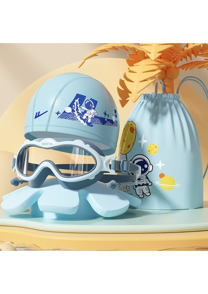 Çocuk Yüzme Gözlükleri Su Geçirmez Buğu Önleyici Hd Büyük Çerçeve Yüzme Gözlükleri Erkek ve Kız Çocukları Için Profesyonel Dalış Yüzme Şapkası (Yurt Dışından)