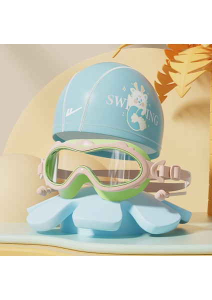 Çocuk Yüzme Gözlükleri Su Geçirmez Buğu Önleyici Hd Büyük Çerçeve Yüzme Gözlükleri Erkek ve Kız Çocukları Için Profesyonel Dalış Yüzme Şapkası (Yurt Dışından)