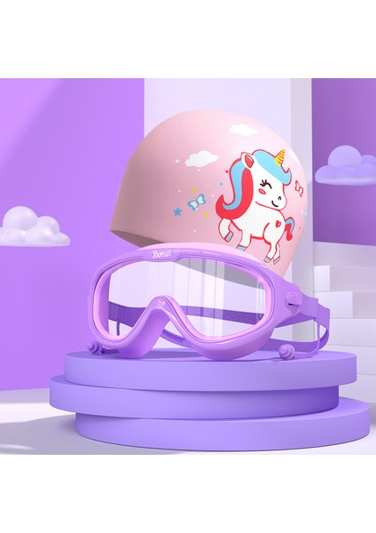 Çocuk Yüzme Gözlüğü Su Geçirmez Anti-Sis Yüksek Çözünürlüklü Büyük Çerçeve Yüzme Gözlükleri Erkek Kız Moda Yüzme Kap Seti Ekipmanları (Yurt Dışından)
