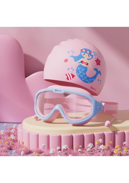 Çocuk Su Geçirmez Buğu Önleyici Yüzme Gözlüğü Yüzme Şapkası Seti Yüzme Özel Ekipmanı (Yurt Dışından)