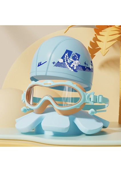 Çocuk Yüzme Gözlükleri Su Geçirmez Buğu Önleyici Hd Büyük Çerçeve Yüzme Gözlükleri Erkek ve Kız Çocukları Için Profesyonel Dalış Yüzme Şapkası (Yurt Dışından)