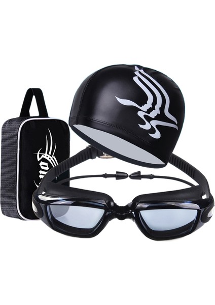 Erkekler ve Kadınlar Için Hd Su Geçirmez Buğu Önleyici Yüzme Gözlükleri Yetişkin Gözlükleri Moda Yüzme Şapkası Seti (Yurt Dışından)