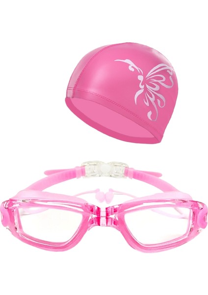 Erkekler ve Kadınlar Için Hd Su Geçirmez Buğu Önleyici Yüzme Gözlükleri Yetişkin Gözlükleri Moda Yüzme Şapkası Seti (Yurt Dışından)