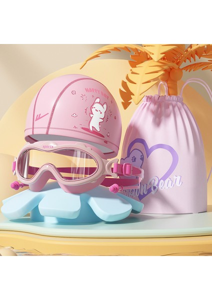 Çocuk Yüzme Gözlükleri Su Geçirmez Buğu Önleyici Hd Büyük Çerçeve Yüzme Gözlükleri Erkek ve Kız Çocukları Için Profesyonel Dalış Yüzme Şapkası (Yurt Dışından)