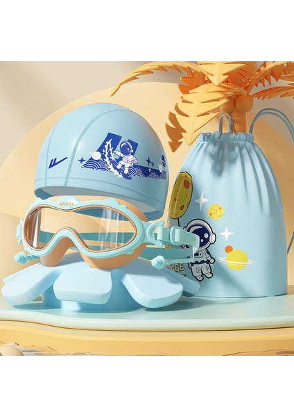 Çocuk Yüzme Gözlükleri Su Geçirmez Buğu Önleyici Hd Büyük Çerçeve Yüzme Gözlükleri Erkek ve Kız Çocukları Için Profesyonel Dalış Yüzme Şapkası (Yurt Dışından)