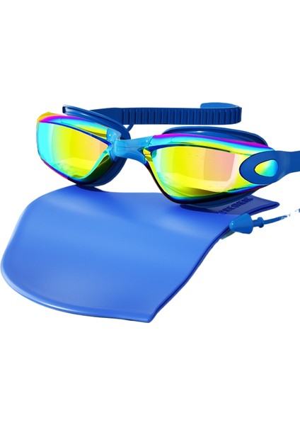 Hd Buğu Önleyici Su Geçirmez Yüzme Gözlüğü Yüzme Şapkası Seti (Yurt Dışından)