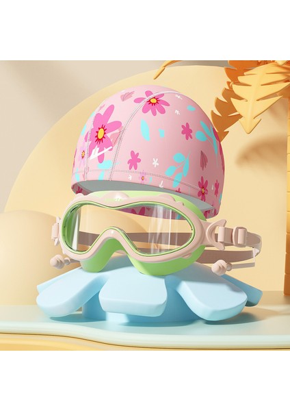Çocuk Yüzme Gözlükleri Su Geçirmez Buğu Önleyici Hd Büyük Çerçeve Yüzme Gözlükleri Erkek ve Kız Çocukları Için Profesyonel Dalış Yüzme Şapkası (Yurt Dışından)
