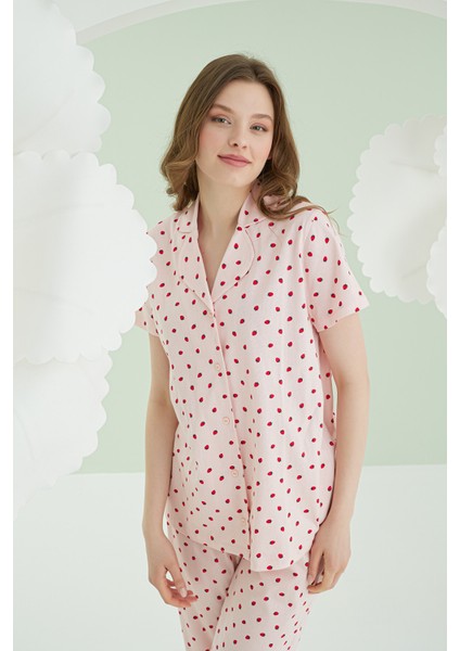 Pembe Berry Önden Düğmeli Pijama Takımı