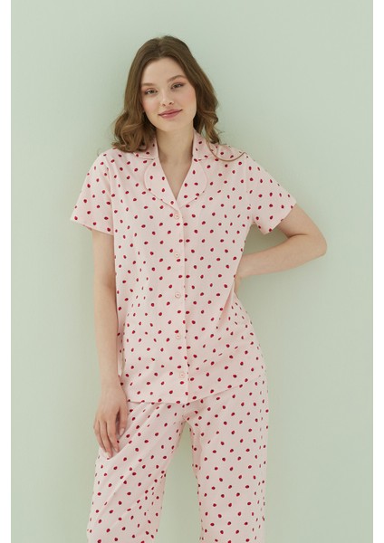 Pembe Berry Önden Düğmeli Pijama Takımı