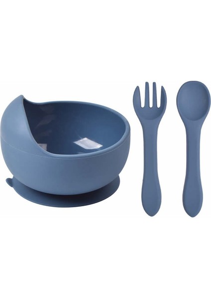 Silikon Beslenme Seti, Silikon Vakumlu Mama Tabağı Ve Kasesi, Silikon Çatal-kaşık / Lacivert indirimleri