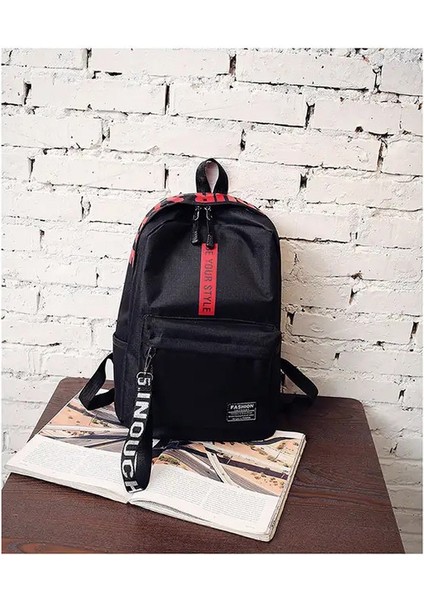 Moda Naylon Sırt Çantası Tiki Tarzı Öğrenciler Okul Gündelik Düz Renkli Büyük Çanta Okul Çantası Kitap Çantası Genç Travelcolor: Black-Red (Yurt Dışından) fiyatları