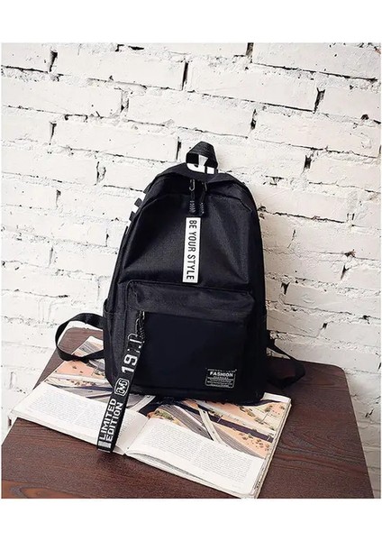 Moda Naylon Sırt Çantası Tiki Tarzı Öğrenciler Okul Gündelik Düz Renkli Büyük Çanta Okul Çantası Kitap Çantası Genç Seyahat Rengi: Siyah-Beyaz (Yurt Dışından)