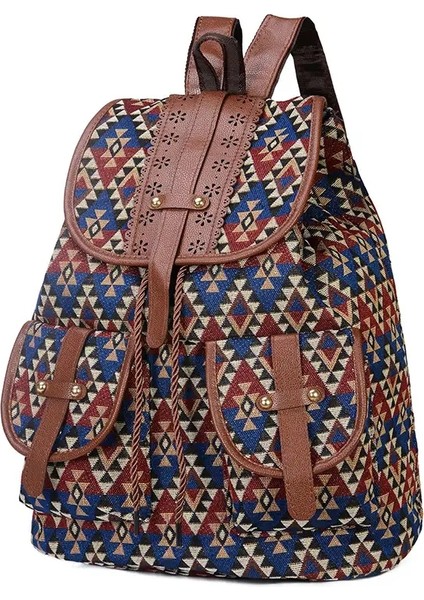 Yeni Stil Sırt Çantası Retro Desen Tuval Dişi Çanta Moda Seyahati Çizme Backpack Çok Işlevli Öğrenci Okul Çantası Renk: Kahverengi (Yurt Dışından)