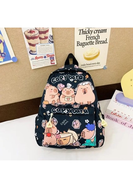 Sevimli Büyük Kapasiteli Capya Backpack Nefes Alabilir Karikatür Öğrenci Schoolbag Naylon Ultra Hafif Kitap Çantası Renk: M-Black (Yurt Dışından)