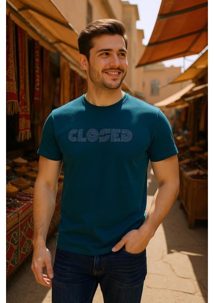 Erkek Nakış Baskılı Yumuşak Pamuklu T-Shirt