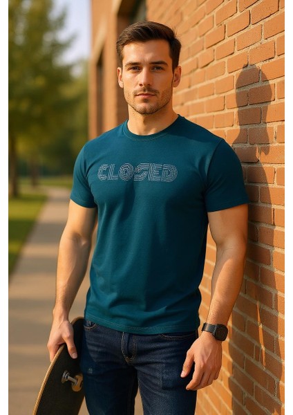 Erkek Nakış Baskılı Yumuşak Pamuklu T-Shirt