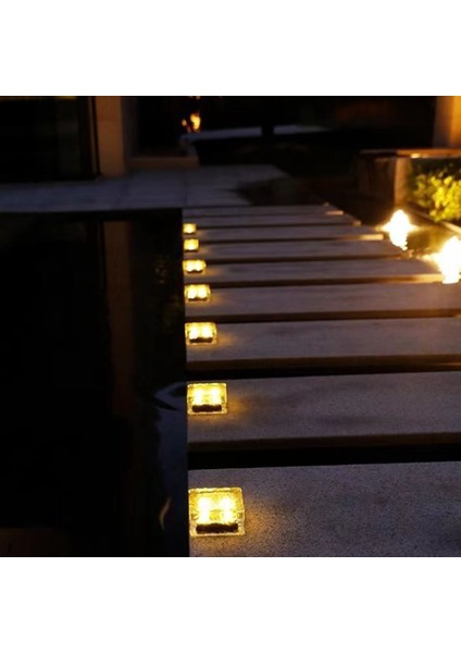 Adet Güneş Enerjili Cam Tuğla Işık Buz Küpleri Işıkları LED Peyzaj Işığı Noel Açık Hava Yolu Bahçe (Sıcak Beyaz) (Yurt Dışından) modelleri