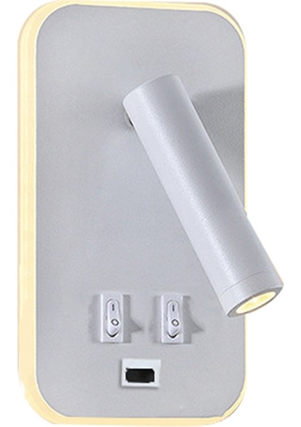 Duvar Işığı Arka Işık USB Şarj 330 Derece Rotasyon Ayarlanabilir Duvar Lambası Başucu Çalışması Okuma Aplik Lambası Beyaz (Yurt Dışından)