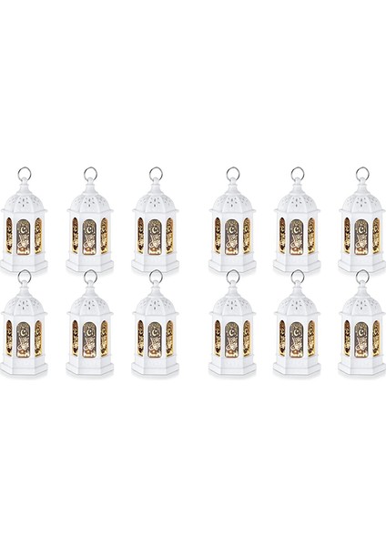 12 Adet Mini Ramazan Mum Müek Fener LED Eid Muak Fener Ay Yıldız Işıkları Fas Tarzı Asılı Fener B (Yurt Dışından)