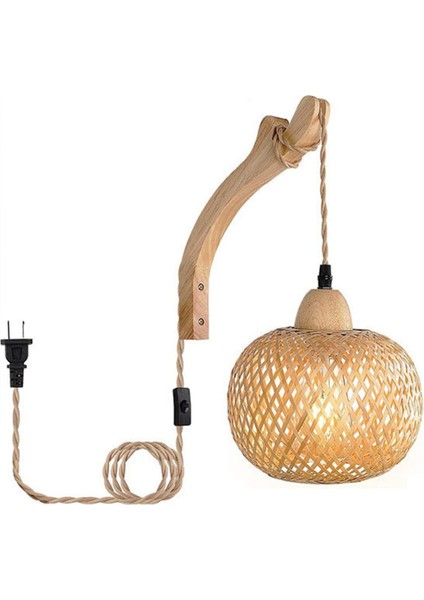 Retro Japon Tarzı Bambu Başucu Duvar Lambası Restoran Rattan Lampmine Yatak Odası Arka Plan Duvar Lambaları Abd Fişi-B (Yurt Dışından)