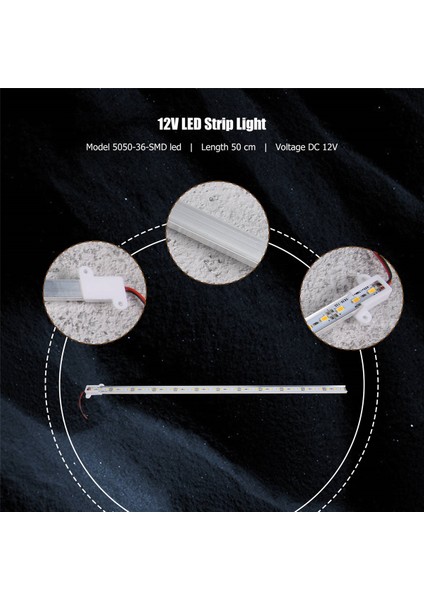 50CM 12V 36 LED 5050 Smd Sert Şerit Işığı Alüminyum Sert Sıcak Beyaz (Yurt Dışından)
