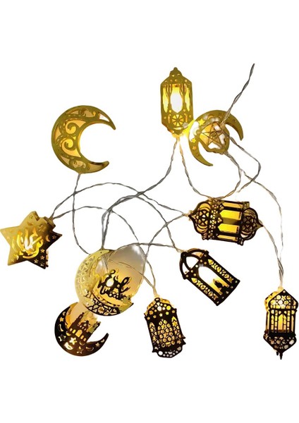 10 LED Altın Ramazan Süslemeleri Bayram Dekoru Yıldız Ay Fener Ramazan Işıkları Pil ile Çalışan, Ramazan Parti Işık Dizisi (Yurt Dışından)