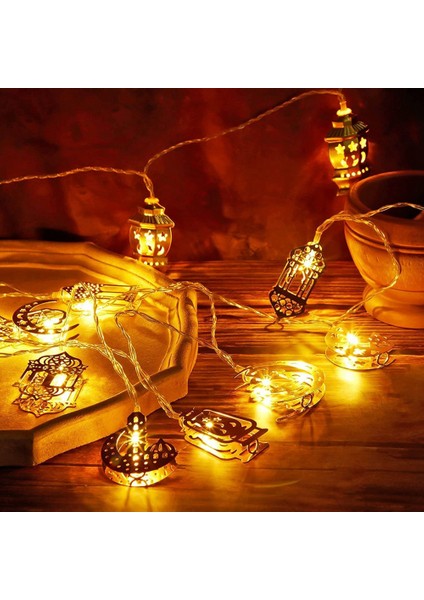 10 LED Altın Ramazan Süslemeleri Bayram Dekoru Yıldız Ay Fener Ramazan Işıkları Pil ile Çalışan, Ramazan Parti Işık Dizisi (Yurt Dışından)
