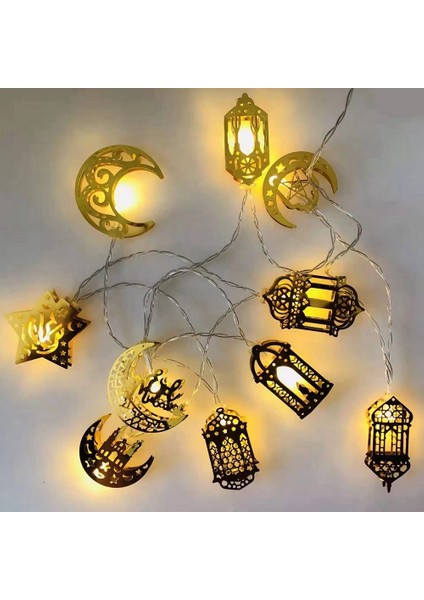 10 LED Altın Ramazan Süslemeleri Bayram Dekoru Yıldız Ay Fener Ramazan Işıkları Pil ile Çalışan, Ramazan Parti Işık Dizisi (Yurt Dışından)