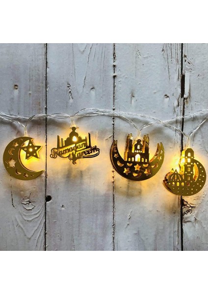 10 LED Altın Ramazan Süslemeleri Bayram Dekoru Yıldız Ay Fener Ramazan Işıkları Pil ile Çalışan, Ramazan Parti Işık Dizisi (Yurt Dışından)