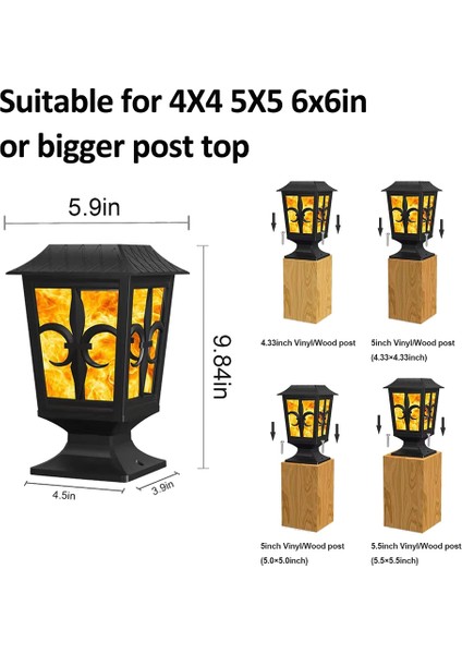 2 Paket Güneş Enerjili Direk Işığı, Titreyen Alev Direk Başlığı LED Lamba, Açık Güverte Çit 4x4 5x5 6x6 Direk Üstü Bahçe Veranda Avlu (Yurt Dışından) modelleri