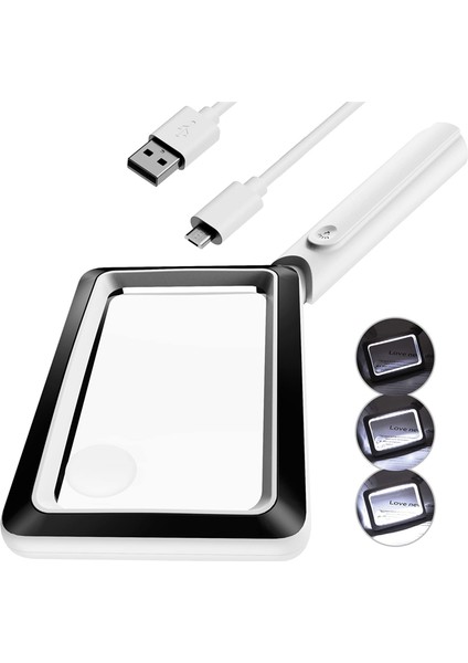 20LED Işıklı 4x Şarj Edilebilir Büyüteç, Elde Taşınabilir Dikdörtgen Sayfa Işıklı Büyüteç, 3 Parlaklık Modu (Yurt Dışından)